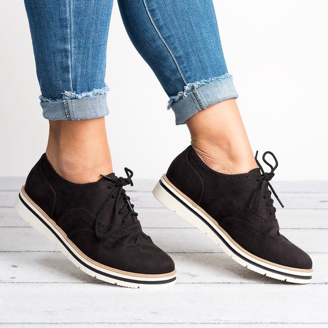 JFN Women's Lace Up Perforated Oxfords Shoes Casual Shoes